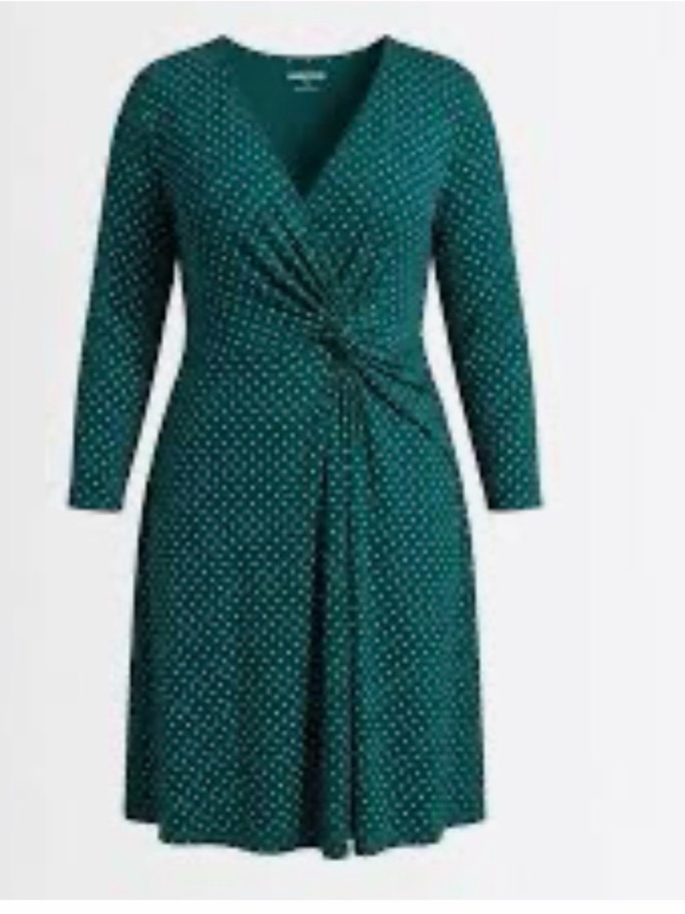 Lands' End  Green Polka Dot Twist-Front Long Sleeve Dress